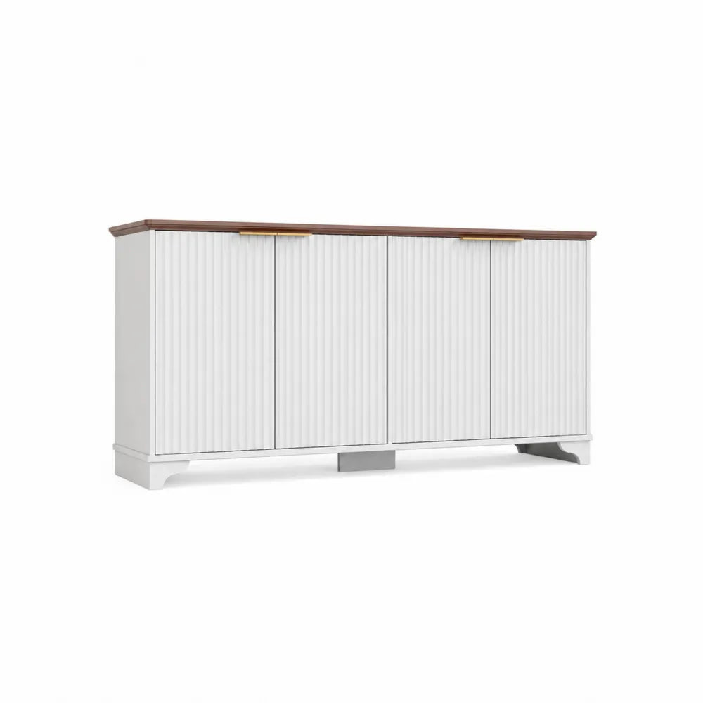 Sideboard Holzfurnier MDF Weiß/Braun 180x40x80 cm