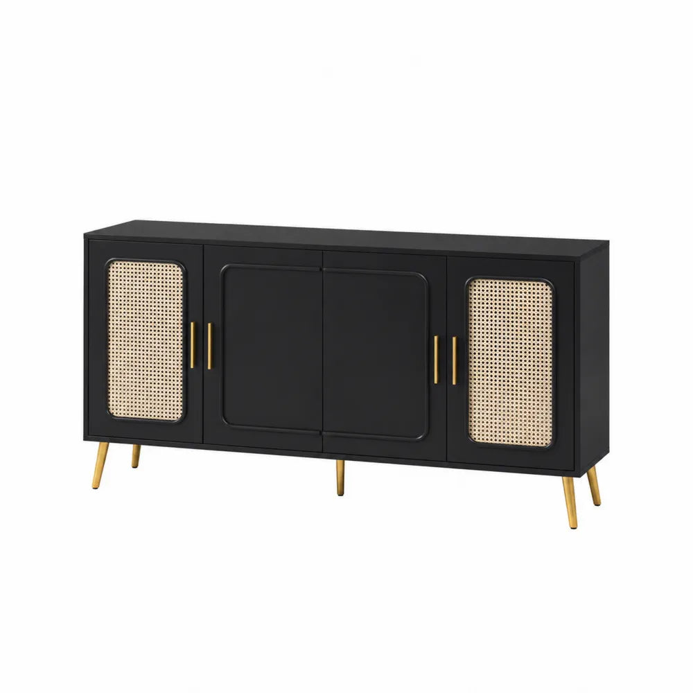 Sideboard Schwarz Rattan Metall MDF 160x40x75 cm