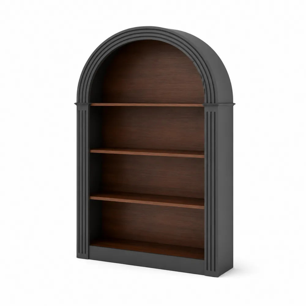 Gewölbtes Bücherregal aus Holz und Metall, Schwarz/Braun, 200 cm Höhe