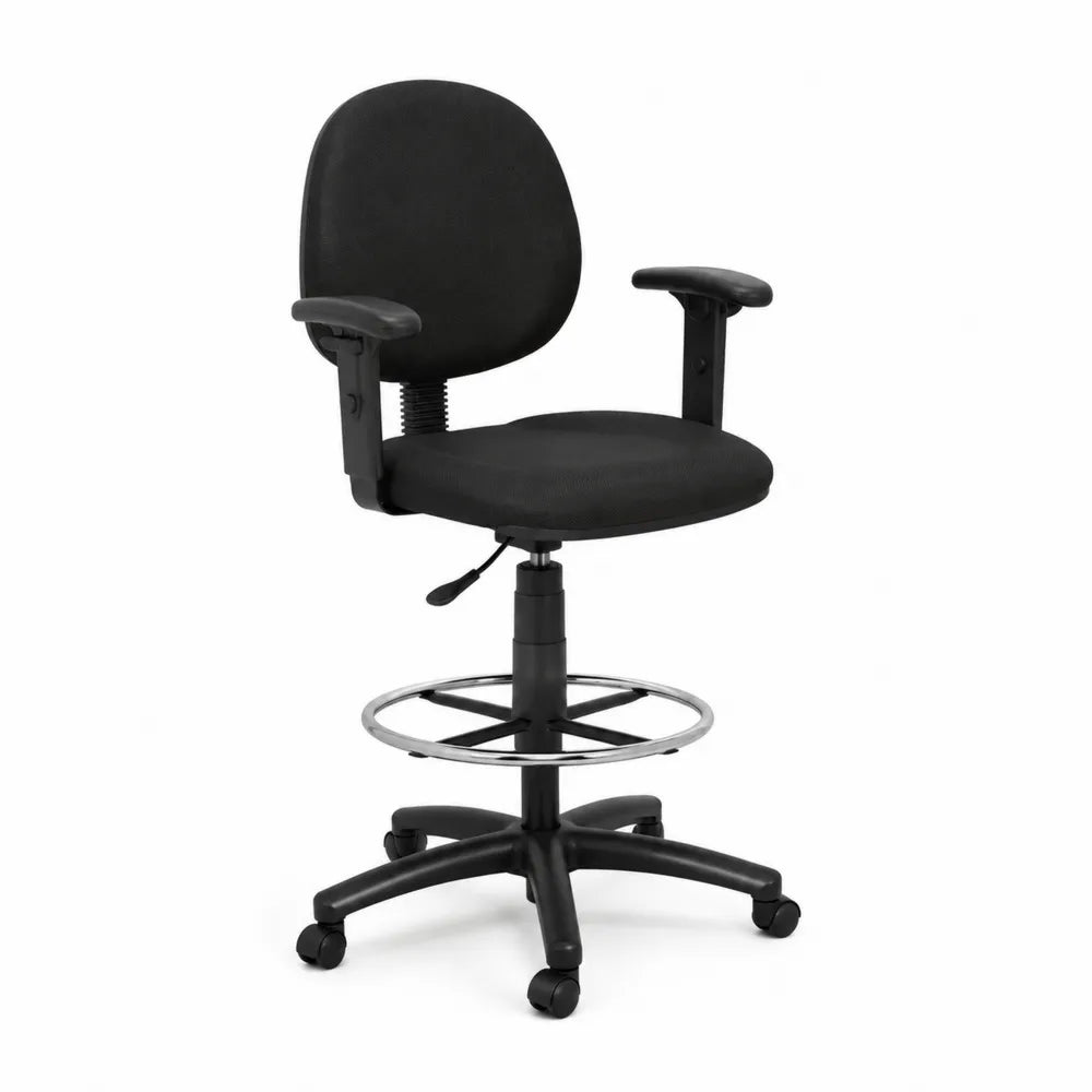 Höhenverstellbarer Bürostuhl mit Fußring und Armlehnen Schwarz Stahl und Polyester