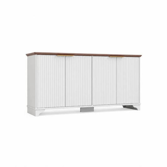 Sideboard Holzfurnier MDF Weiß/Braun 180x40x80 cm