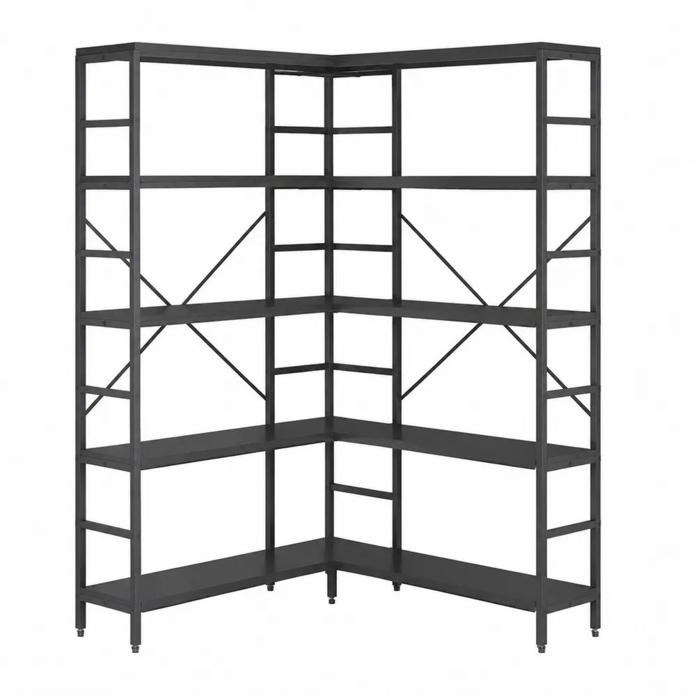 Metall Eckregal Schwarz mit 5 Böden 180x90x60 cm