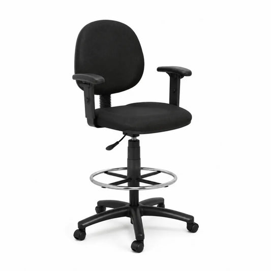 Höhenverstellbarer Bürostuhl mit Fußring und Armlehnen Schwarz Stahl und Polyester