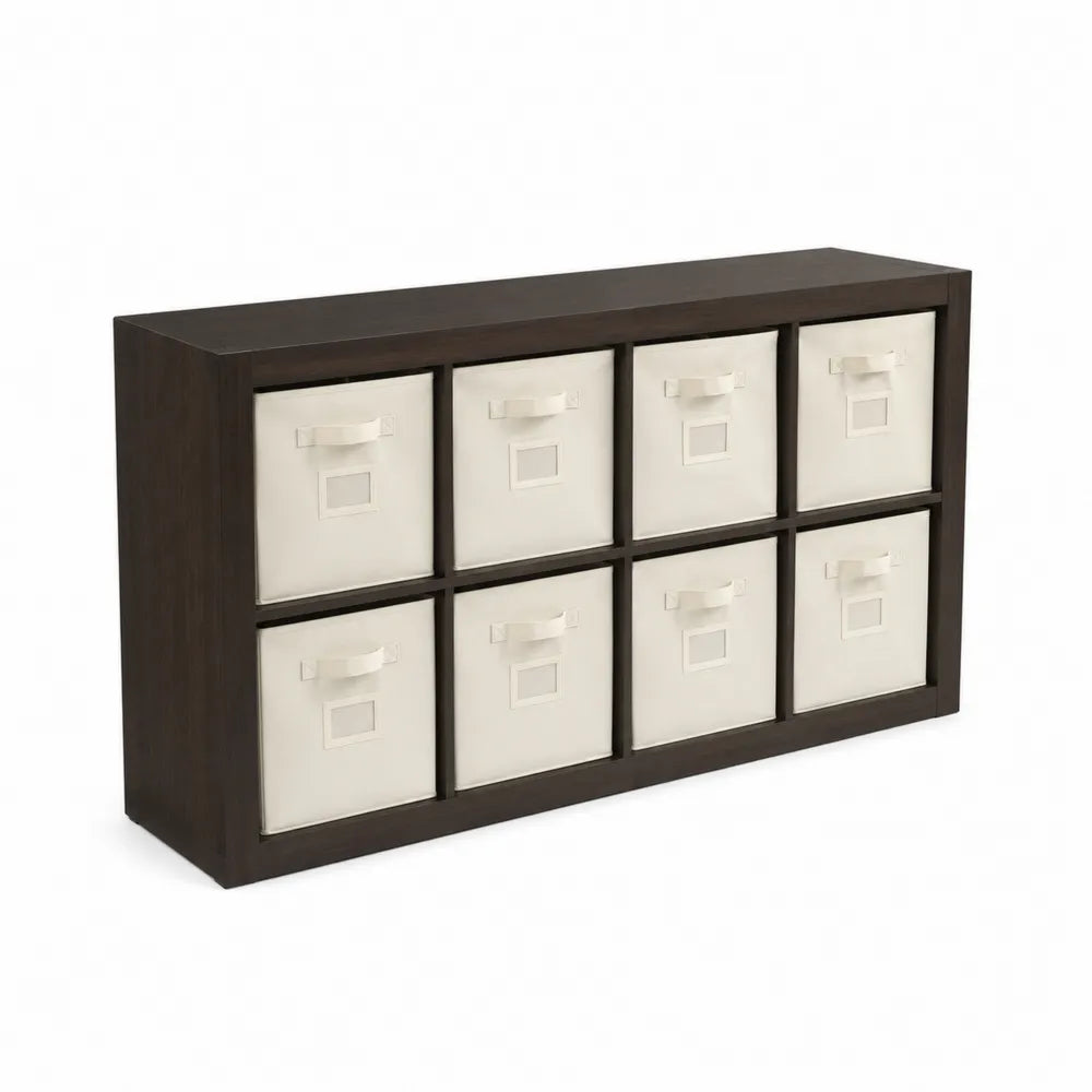 Braun Weißes Regal mit 8 Fächern aus MDF und Leinen, 120x80x29cm