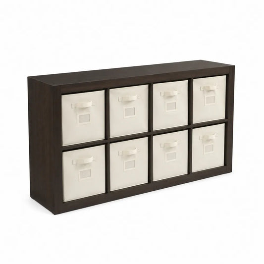 Braun Weißes Regal mit 8 Fächern aus MDF und Leinen, 120x80x29cm