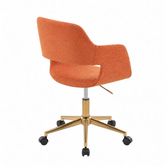 Drehbarer Bürostuhl aus Stoff und Stahl in Orange, Höhenverstellbar