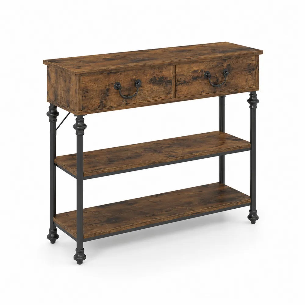 Konsolentisch mit Schubladen Metall Holz Braun 101x35x80cm